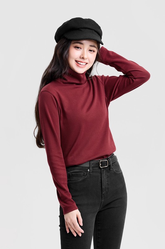彈性柔滑棉高領T恤-女