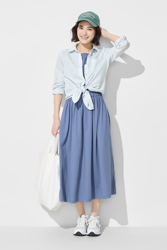 柔滑棉連袖收腰長洋裝-女