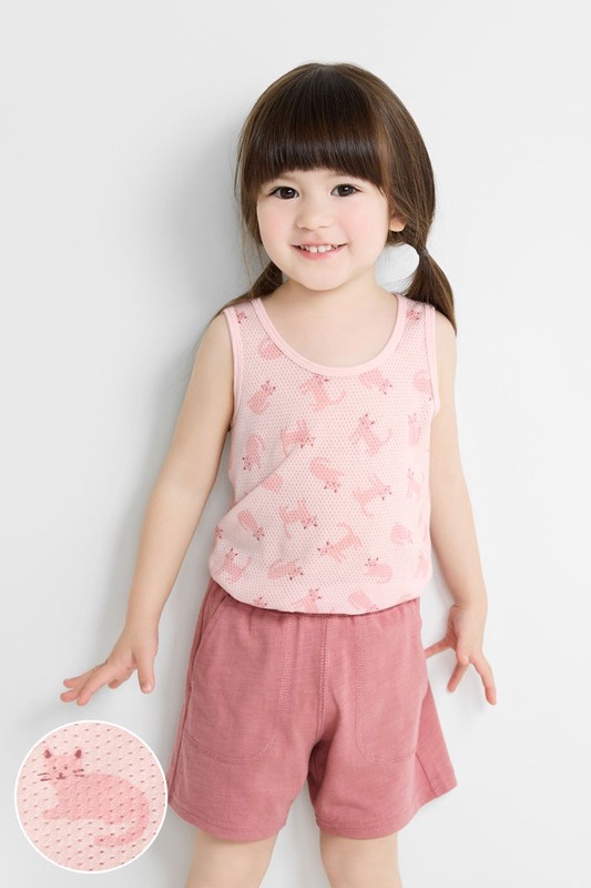 純棉網眼印花背心(2入)-童