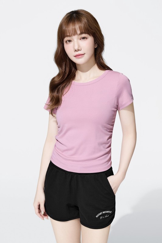 Bra輕柔抽皺短袖上衣-女