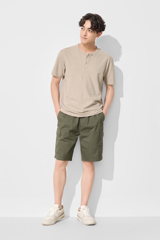 竹節棉亨利領T恤-男