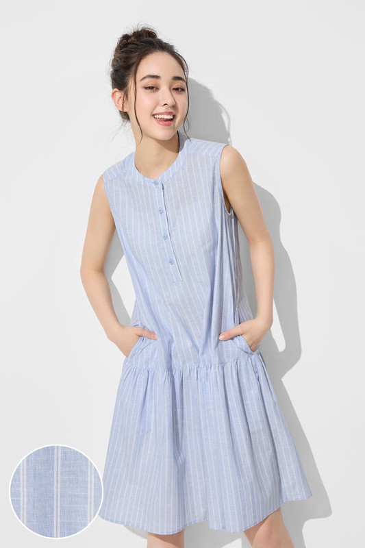 棉質條紋無袖短洋裝-女