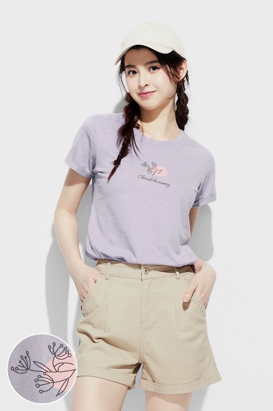 竹節棉印花T恤-女