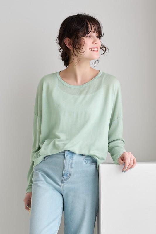 透膚寬鬆短版針織衫-女