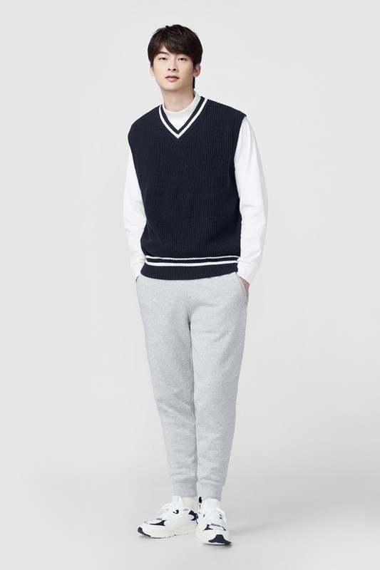 磨毛柔棉立領長袖T恤-男