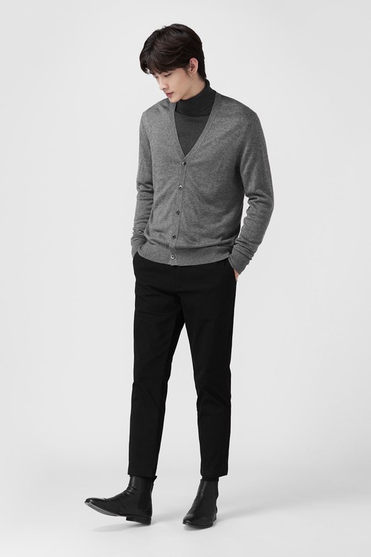 美麗諾羊毛混紡高領毛衣-男