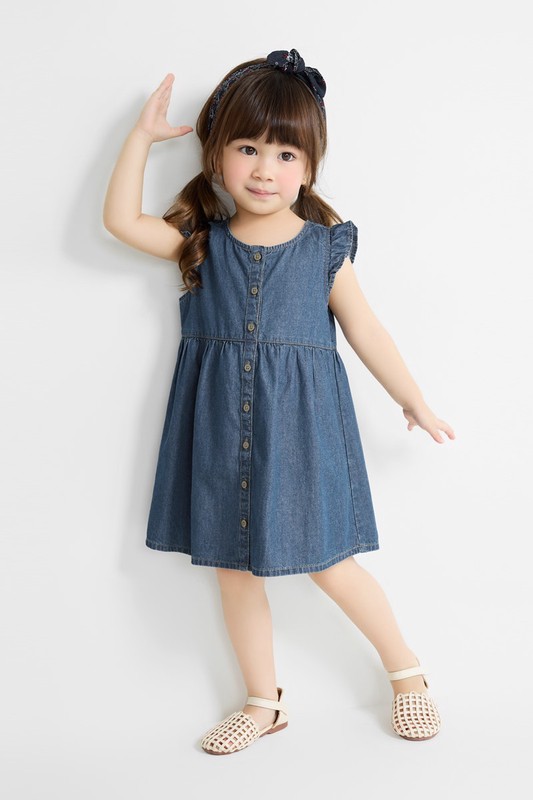 牛仔荷葉袖洋裝-童