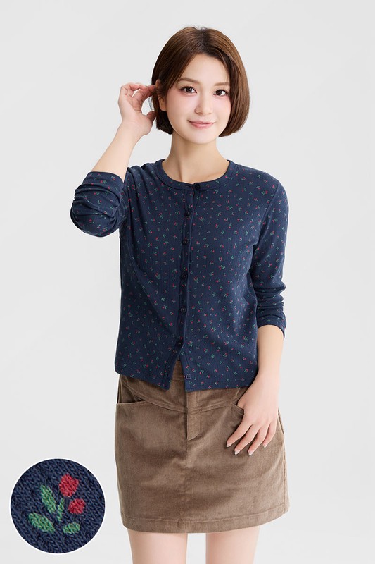 棉質羅紋提花開襟上衣-女