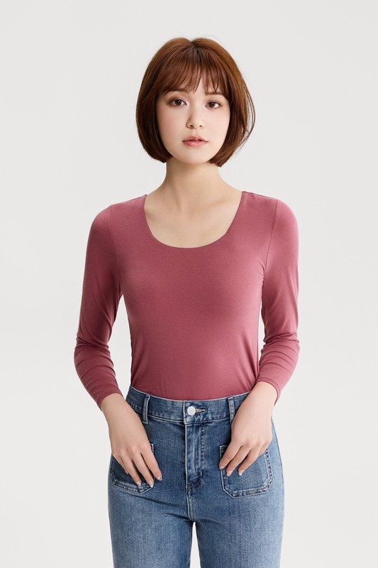 heatup U領Bra八分袖上衣-女