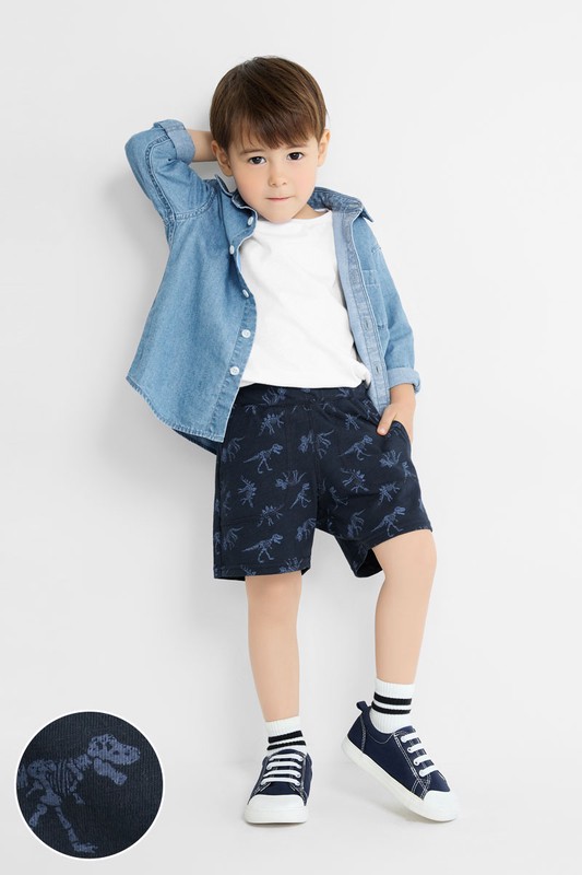 竹節棉恐龍印花口袋短褲-童