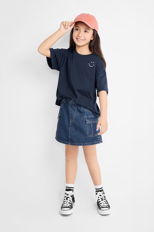 牛仔工裝連褲短裙-童