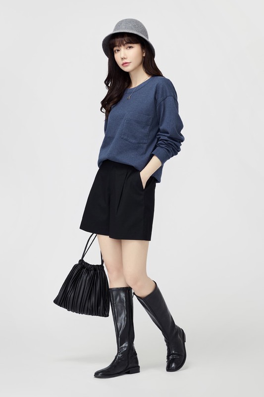 休閒打褶短褲-女