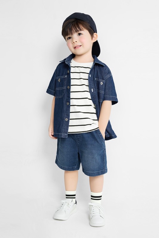 彈性牛仔輕便短褲-童