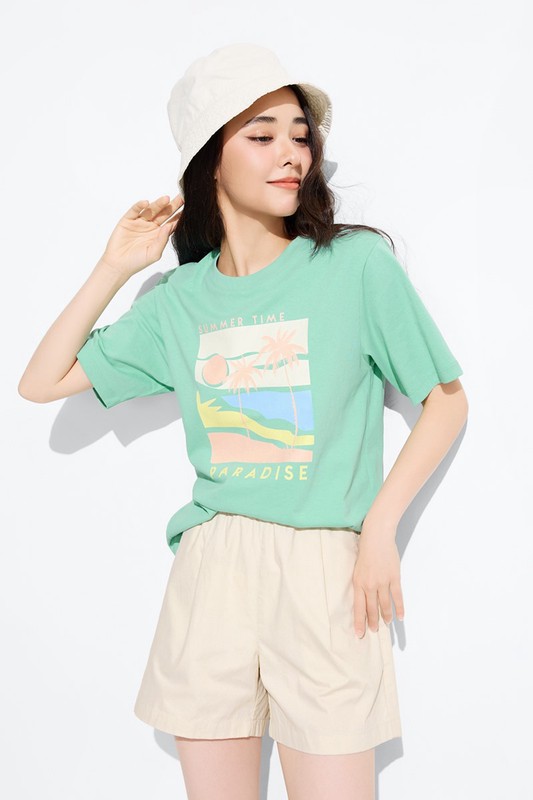 夏日時光寬版印花T恤-女