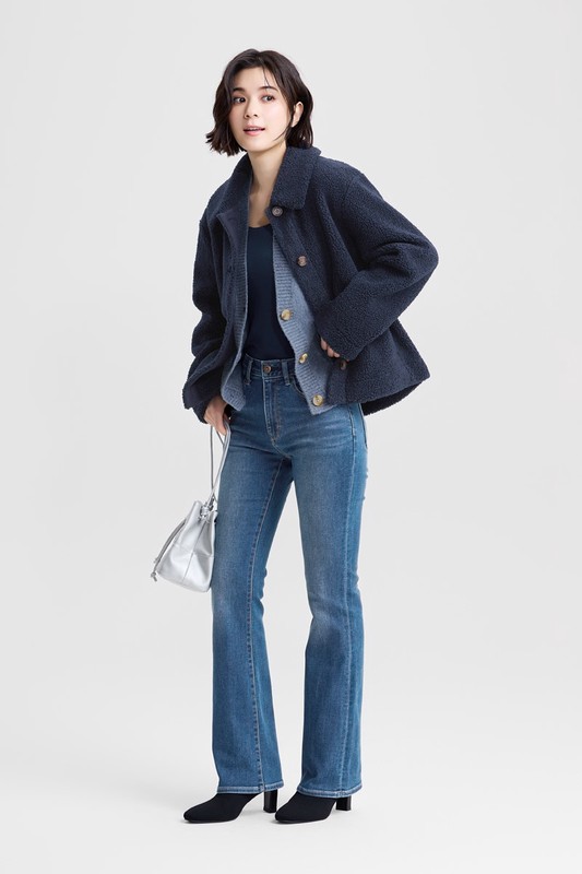 仿羊羔絨翻領外套-女