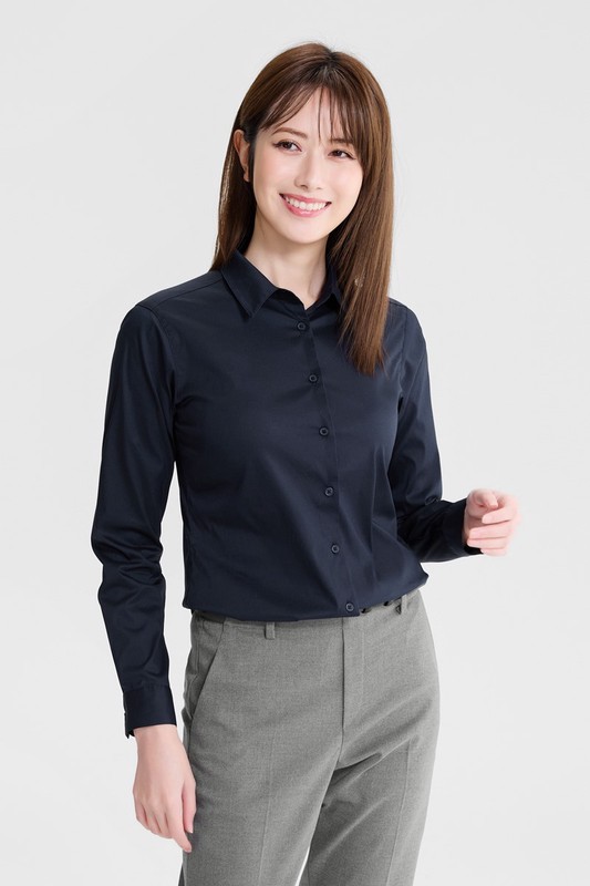 商務彈性長袖襯衫-女
