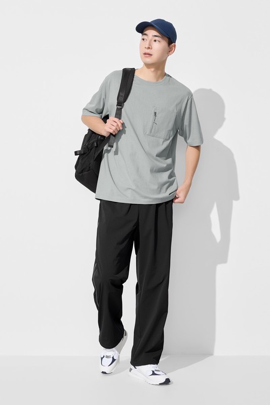 純棉厚寬版拉鍊袋五分袖T恤-男