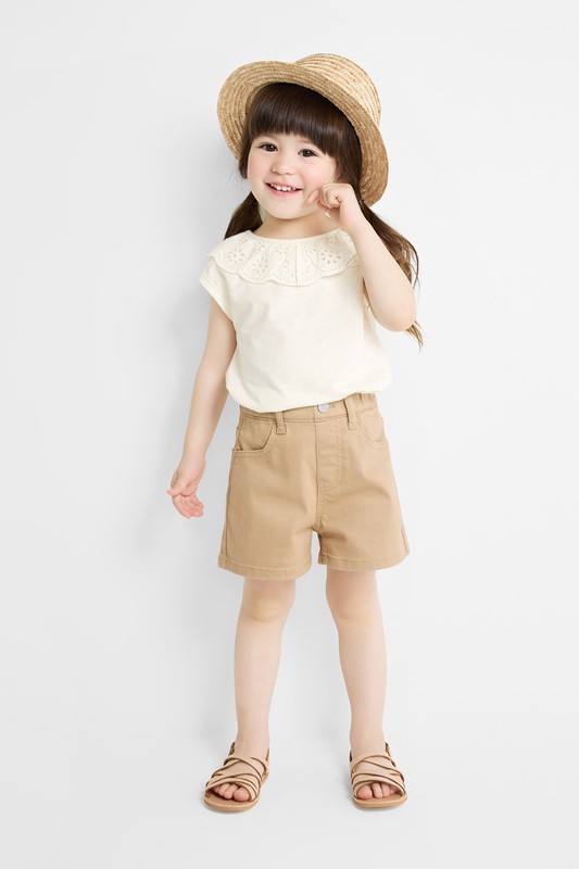竹節棉蕾絲造型T恤-童