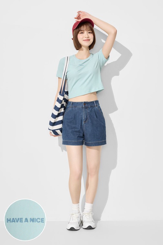 輕涼羅紋文字印花短版上衣-女