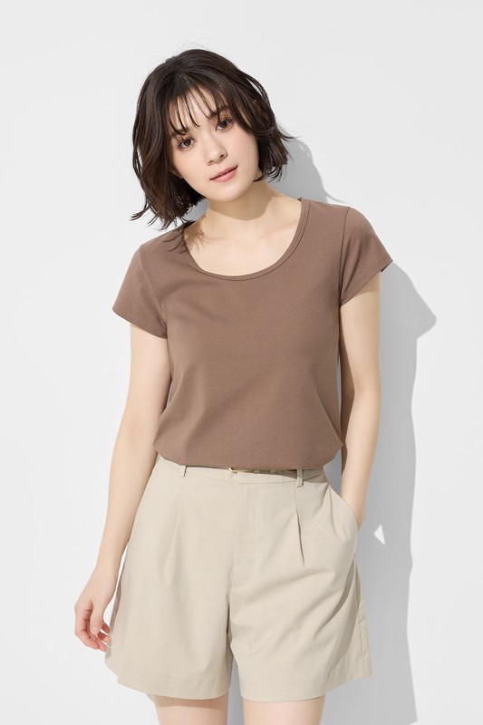 彈力大圓領短版T恤-女