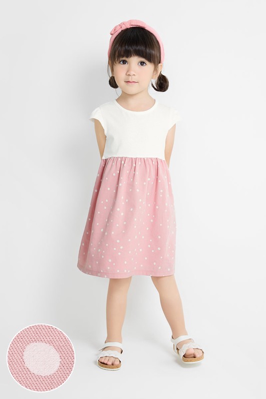 棉質點點印花拼接洋裝-童