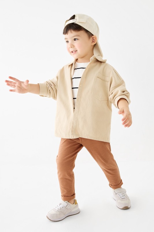 竹節棉口袋長褲-童