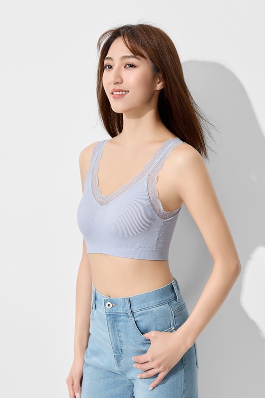 可拆式無縫Bra短版蕾絲背心-女