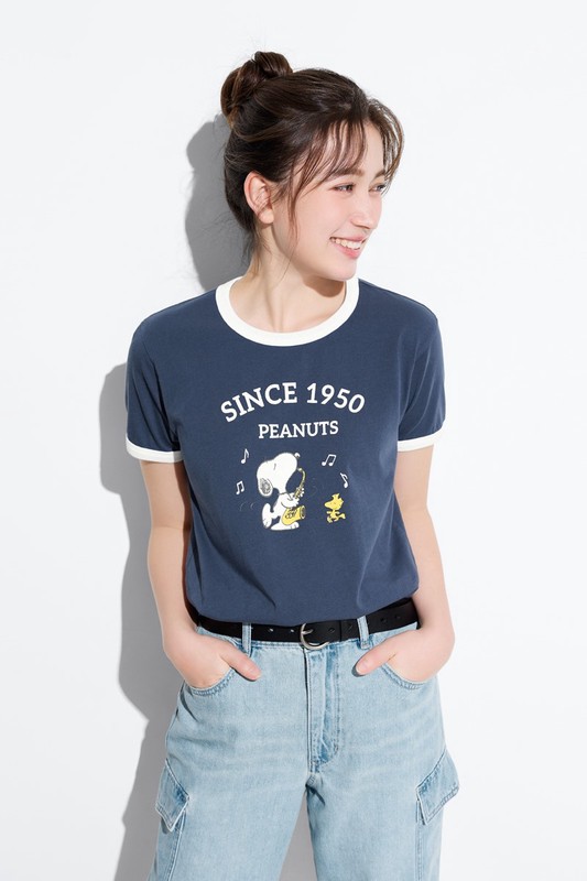 史努比系列羅紋配色印花T恤-15-女