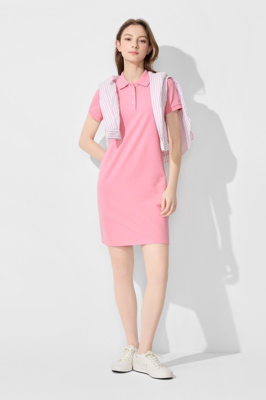 棉質網眼彈性polo洋裝-女