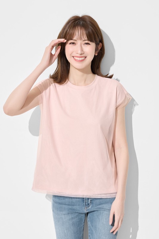 柔滑棉網紗連袖上衣-女