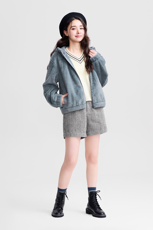 柔軟長刷毛連帽外套-女