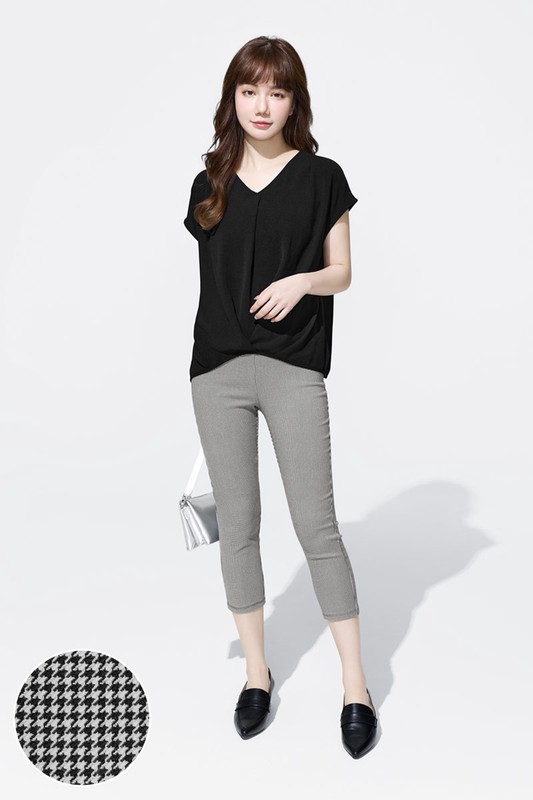 彈力格紋七分緊身褲-女