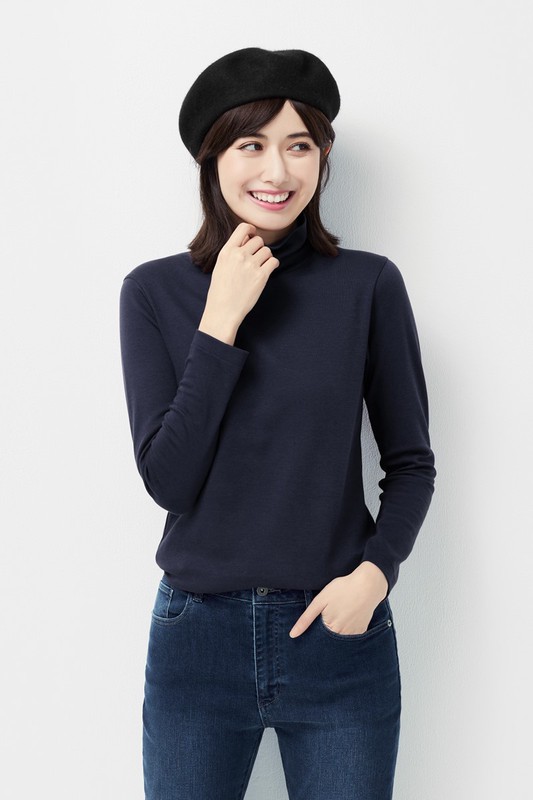 彈性柔滑棉高領T恤-女