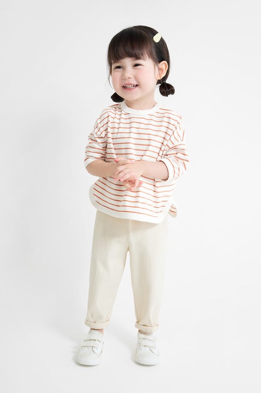 純棉條紋寬版七分袖T恤-Baby