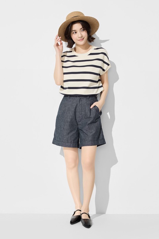 棉麻打褶五分褲-女