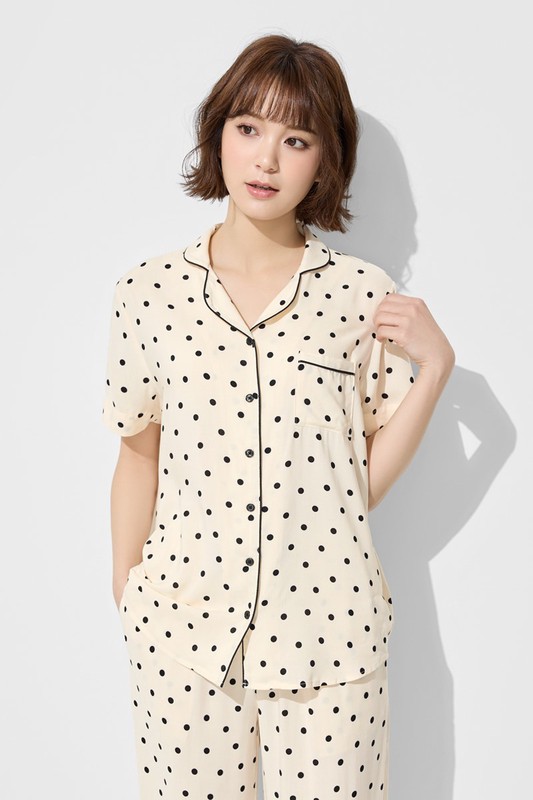 圓點印花嫘縈長褲家居套裝-女