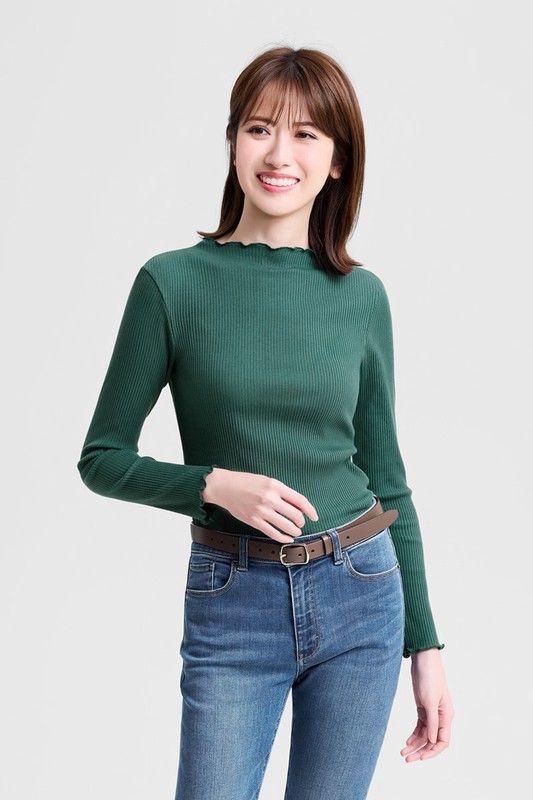 羅紋木耳邊小立領T恤-女