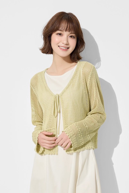 鏤空綁帶開襟外套-女