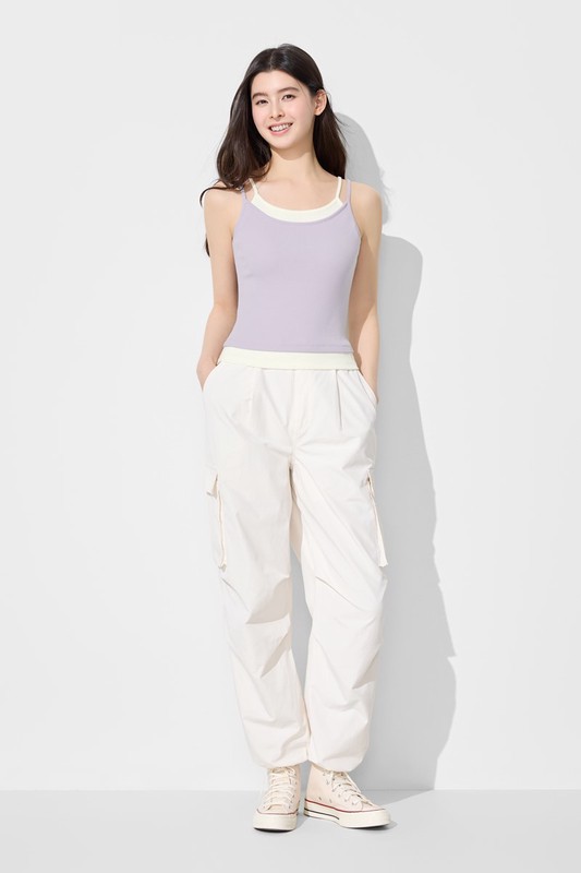 羅紋短版假兩件細肩帶-女