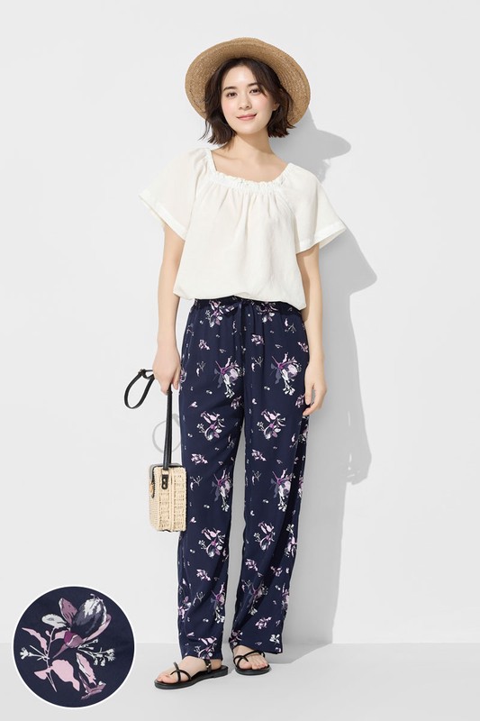 嫘縈植物花卉印花長褲-女