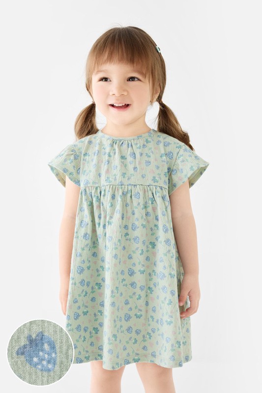 荷葉袖印花洋裝-Baby