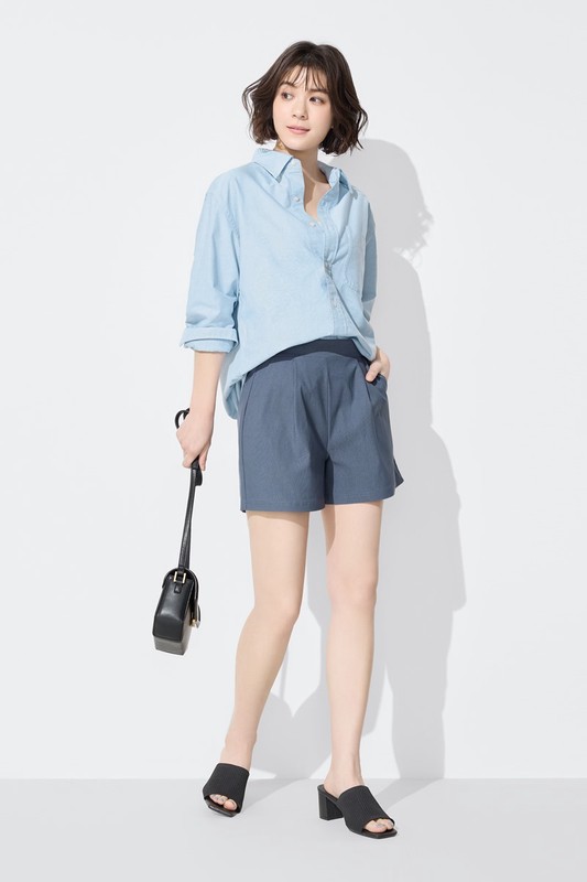 彈力打褶短褲-女