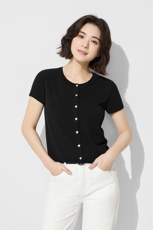 愛心釦短版透膚針織外套-女