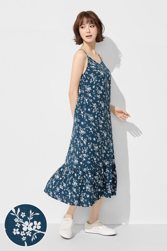 嫘縈Bra家居花卉印花洋裝-女