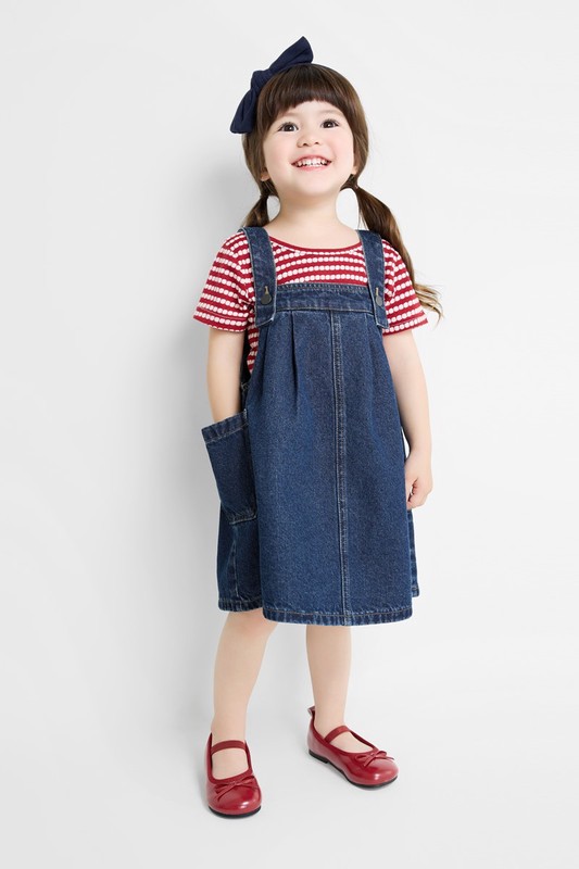 寬鬆牛仔吊帶裙-童