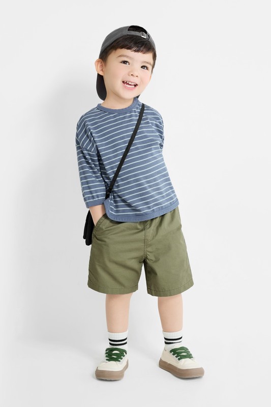 純棉條紋寬版七分袖T恤-童