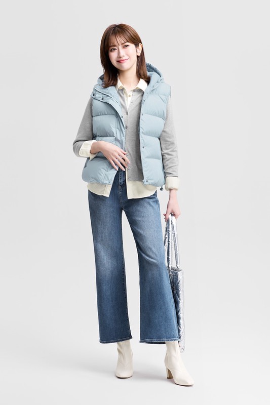 極暖羽絨寬鬆連帽背心-女