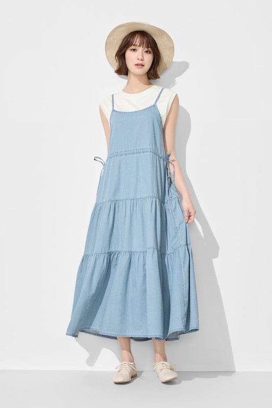 細肩牛仔蛋糕洋裝-女