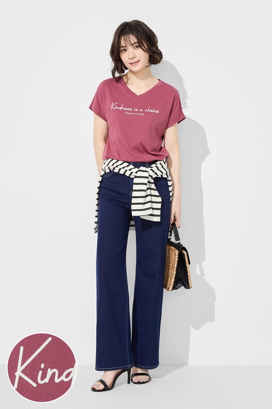 莫代爾V領文字上衣-01-女