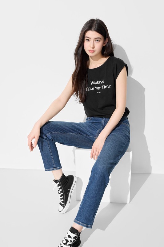 修身男友風九分牛仔褲-女